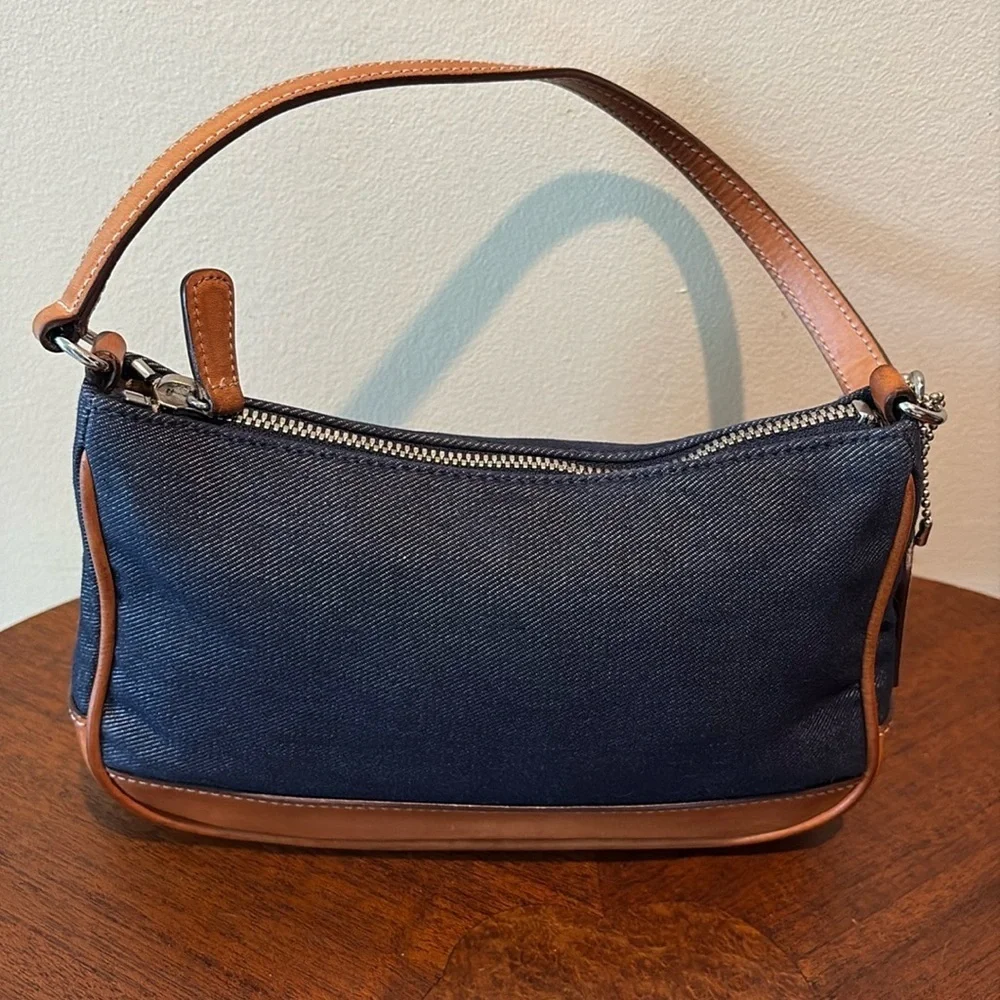 Coach vintage Y2K denim mini bag 7694 light brown leather trim satchel EVC